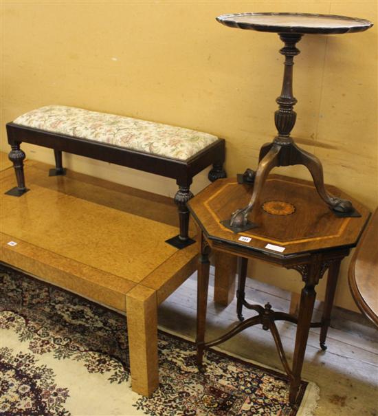 Octagonal rosewood table, long stool and wine table